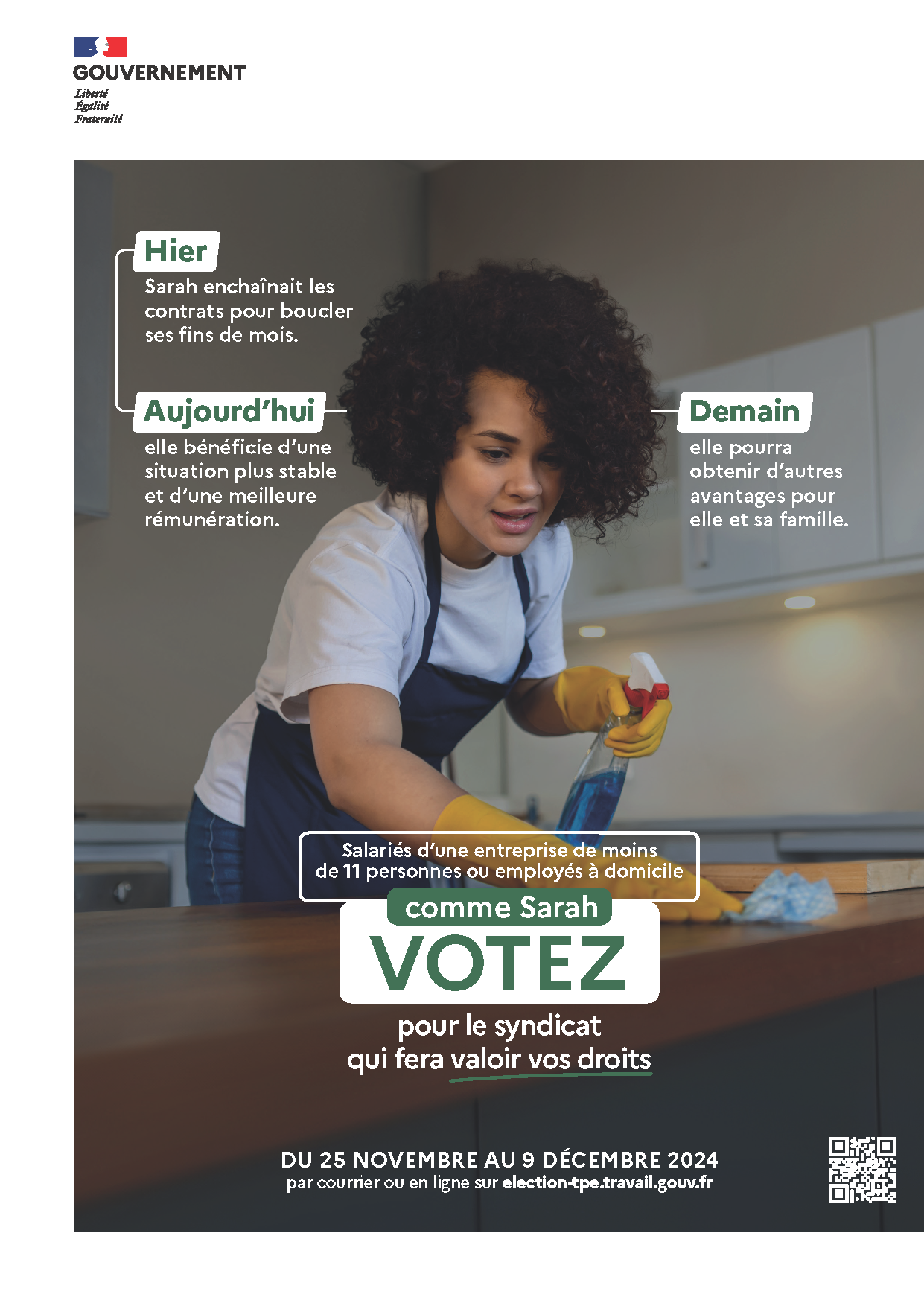 Affiche : "Votez pour le syndicat qui fera valoir vos droits - du 25 novembre au 9 décembre 2024"